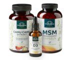 Lot: MSM 800 mg - 365 gélules, extrait de Camu Camu 500 mg - dosage élevé - 120 gélules et vitamine D3 en gouttes - 50 ml par kit - par Unimedica