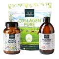 Set: Menopower - yam root, evening primrose oil and iron - 90 capsules AND Collagen Pure - from LIAF-certified pasture and grass feeding - 450 g powder AND MikroVeda® Life Pure - biotic enzyme ferment - organic quality - 500 ml - by Unimedica