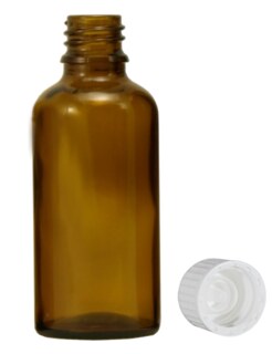 Braunglasfläschchen 50 ml, Verschluss mit Tropfer U1, schnell tropfend, 114 Stk / Safepack/
