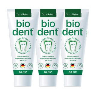 3er-Sparset: BIODENT basicS fluoridfrei - Zahncreme - 3 x 75 ml