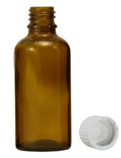 Braunglasfläschchen 50 ml, Globuliausgießer mit weißem Verschluss, 114 Stk/