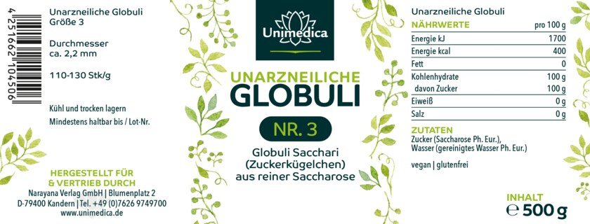 Unarzneiliche Globuli Nr.3 - Globuli Sacchari (Zuckerkügelchen) aus reiner Saccharose - 500 g - von Unimedica, Narayana Verlag