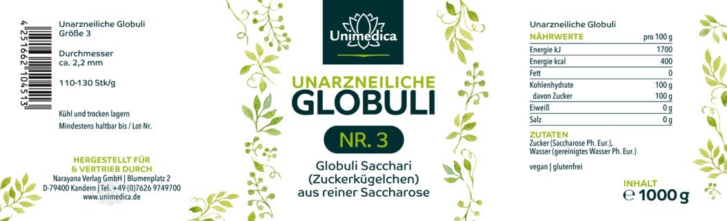 Unarzneiliche Globuli Nr.3 - Globuli Sacchari (Zuckerkügelchen) aus reiner Saccharose - 1000 g - von Unimedica, Narayana Verlag