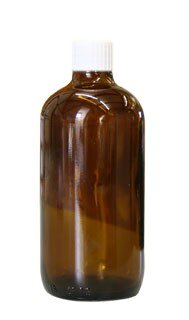 Brown glass bottles, 100 ml, with pellet dispenser and white cap/