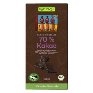 Edelbitter Schokolade 70% Kakao (Rapadura) - Bio - 80 g