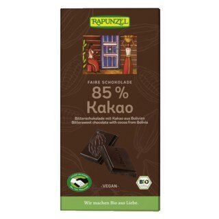 Bitterschokolade 85% Kakao aus Bolivien - Bio - 80 g