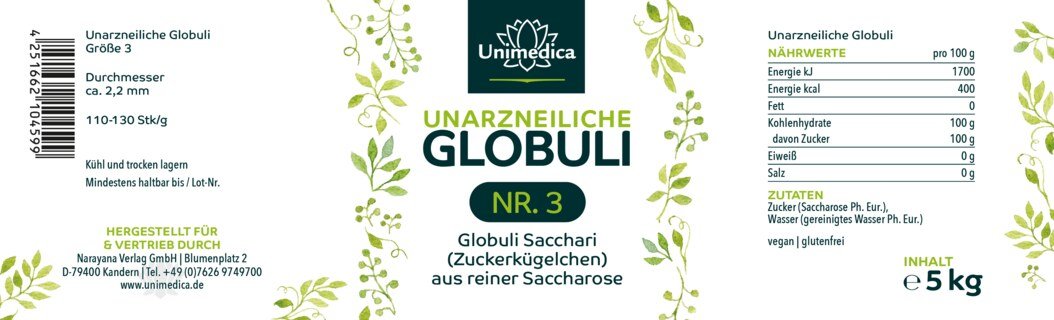 Unarzneiliche Globuli Nr.3 - Globuli Sacchari (Zuckerkügelchen) aus reiner Saccharose - 5 kg - von Unimedica, Narayana Verlag