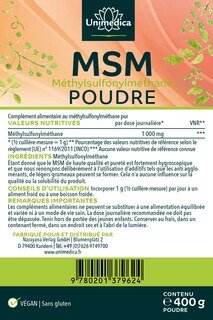 MSM en poudre - 400 g - d'un degré de pureté supérieur à 99% - Unimedica