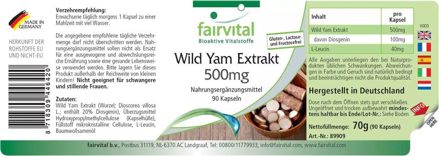 Wild Yam Extrakt 500 mg - Fairvital - 90 Kapseln