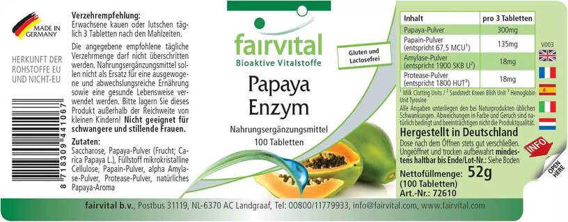 Enzyme de papaye - 100 comprimés à mâcher