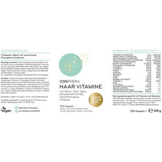 Vitamines pour les cheveux-  Cosphera  hautement dosé - 120 gélules véganes