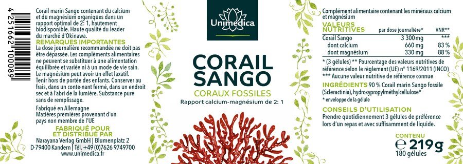 Sango Koralle - 90 % corail fossile - 180 gélules- Unimedica