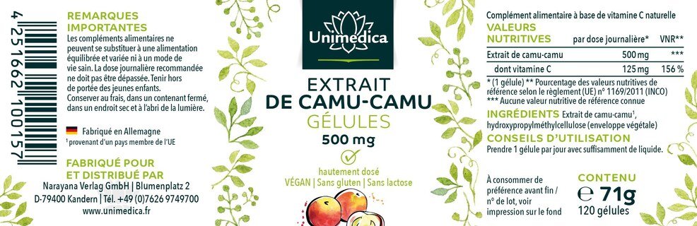 Extrait de Camu Camu  hautement dosé - 120 gélules - Unimedica