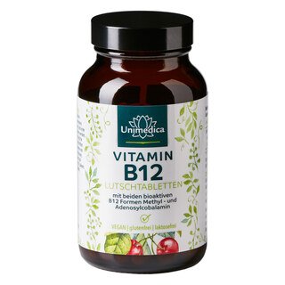 Vitamin B12 - 500 µg pro Tagesdosis (1 Tablette) - 100 Lutschtabletten - von Unimedica/