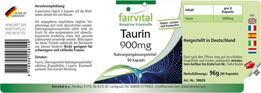 Taurin 900 mg - 90 Kapseln