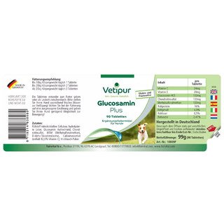 Glucosamine Plus - 90 Comprimés - Complément alimentaire pour chiens | Vetipur