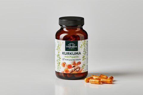 Curcuma à la pipérine - 300 mg de curcuminoïdes et 10 mg de pipérine par dose journalière (1 gélule) - 90 gélules - par Unimedica