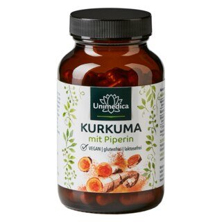 Kurkuma mit Piperin - 300 mg Curcuminoide und 10 mg Piperin pro Tagesdosis (1 Kapsel) - 90 Kapseln - von Unimedica