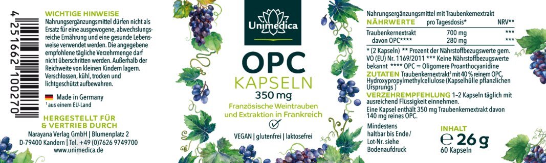OPC - 280 mg pro Tagesdosis (2 Kapseln) - 60 Kapseln - von Unimedica - Topangebot