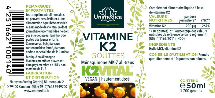 Gouttes de Vitamine K2 hautement dosée - 50 ml - Unimedica