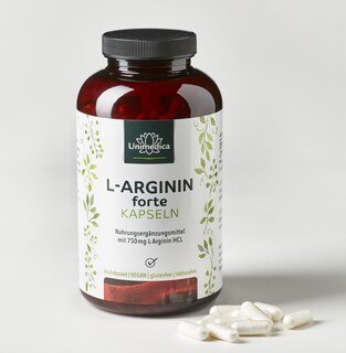 L-Arginine forte - 3720 mg per daily dose (6 capsules)  from natural fermentation - high-dose - vegan - 365 capsules - from Unimedica