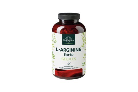 L-arginine forte  3 720 mg par dose journalière (6 gélules)  obtenue par fermentation naturelle  hautement dosée - végane - 365 gélules - par Unimedica