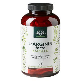 L-Arginine forte - 3720 mg per daily dose (6 capsules)  from natural fermentation - high-dose - vegan - 365 capsules - from Unimedica