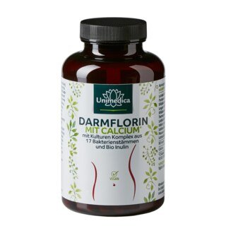 Darmflorin avec calcium - avec complexe de cultures de 17 souches bactériennes et inuline BIO - 180 gélules - par Unimedica/