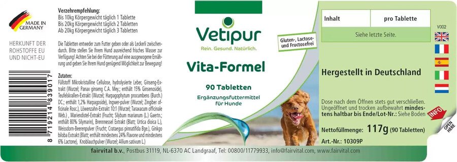Vita-Formel für Hunde - Vetipur - 90 Tabletten