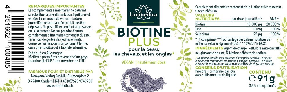 Biotine plus avec sélénium et zinc - 365 comprimés  par Unimedica