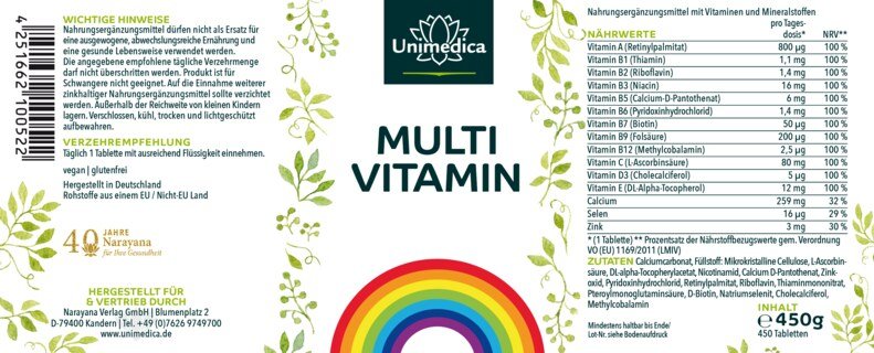 Multivitamin - 450 Tabletten - von Unimedica