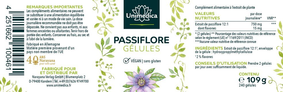 Gélules fleur de passion - 240 gélules  d'Unimedica