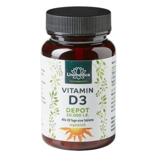 Vitamin D3 Depot 20.000 I.E. (Jeden 20.Tag 1 Tablette) - 120 Tabletten - von Unimedica/