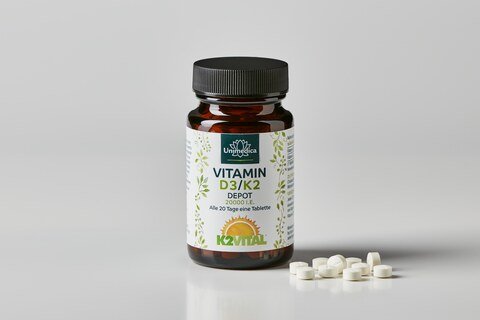 Vitamin D3 / K2 MK7 All-trans Depot - D3 20.000 I.E. 500µg / K2 200 µg - 180 Tabletten - von Unimedica