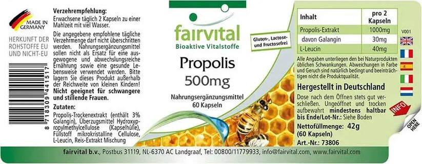 Bee Propolis 500 mg - 60 capsules