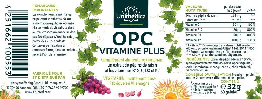 OPC vitamine plus  hautement dosé - 60 gélules - par Unimedica