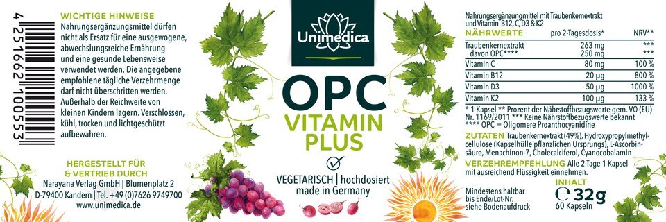 OPC Vitamin Plus - hochdosiert - 60 Kapseln - von Unimedica