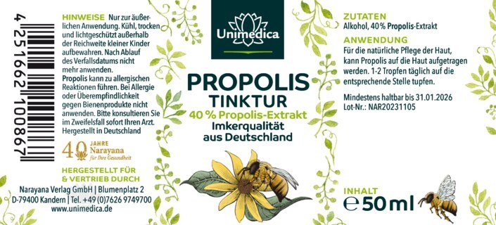 Propolis 40 % Tinktur - aus Deutschland - Imkerqualität - 50 ml - von Unimedica - Topangebot