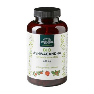 Bio Ashwagandha - 1.800 mg pro Tagesdosis (3 Kapseln) - hochdosiert - 180 Kapseln - von Unimedica/