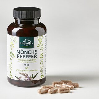 Mönchspfeffer Extrakt - 10 mg pro Tagesdosis (1 Kapsel) - hochdosiert - 180 Kapseln - von Unimedica