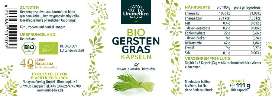 Bio Gerstengras Kapseln - von Unimedica