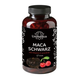 Schwarzes Maca mit Vitamin C aus Acerola und Zink - 3.000 mg pro Tagesdosis (4 Kapseln) - 180 Kapseln - von Unimedica/