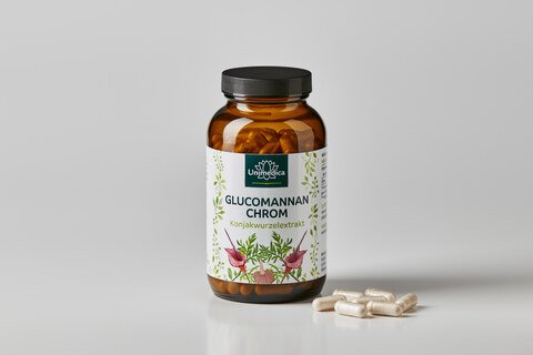 Glucomannan + Chrom - Abnehmkapseln mit 4200 mg Glucomannan aus der Konjakwurzel + 100 µg Chrom pro Tagesdosis (8 Kapseln) - 240 Kapseln - von Unimedica