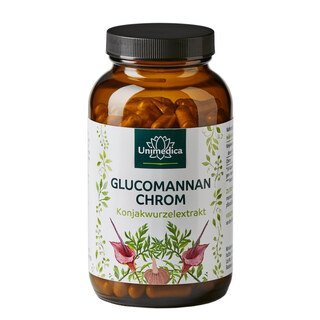 Glucomannan + Chromium  Weight-loss capsules with 4200 mg glucomannan from konjac root + 100 µg chromium per daily dose (6 capsules) - 180 capsules - from Unimedica