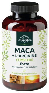 Complexe  Maca + L-arginine forte avec vitamines C, B6, B12 et zinc - dosage élevé - 240 gélules - Unimedica