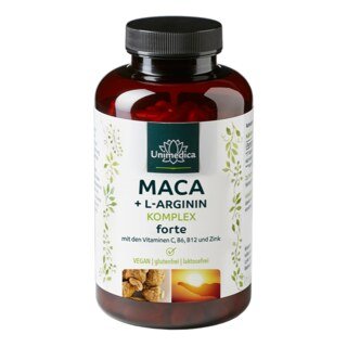 Maca + L-Arginin Komplex forte mit den Vitaminen C, B6, B12 und Zink - hochdosiert - 240 Kapseln - von Unimedica/