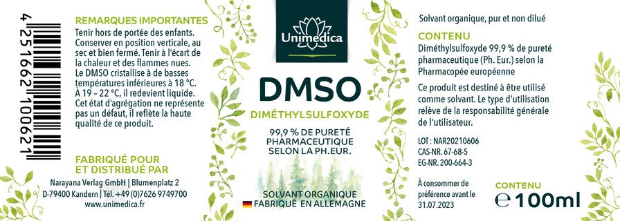 DMSO 99,9% de pureté 100 ml d'UNIMEDICA