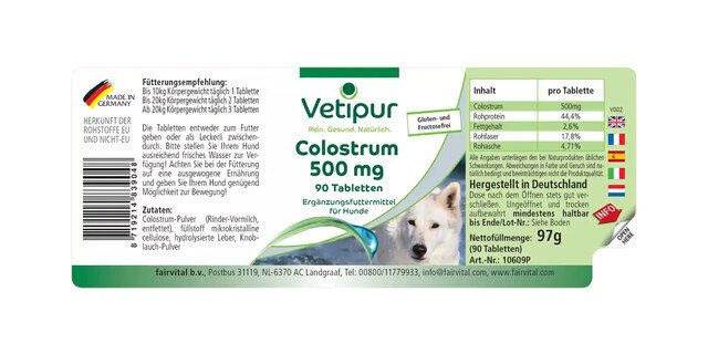 Colostrum 500 mg für Hunde Vetipur - 90 Tabletten