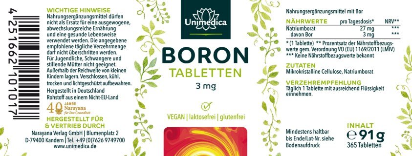 Bor - 3 mg pro Tagesdosis (1 Tablette) - 365 Tabletten - von Unimedica