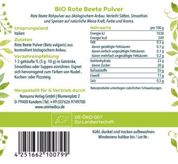 Bio Rote Beete Pulver - 500 g - von Unimedica
